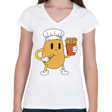 PRINTFASHION Krumpli szakács - Női V-nyakú póló - Fehér