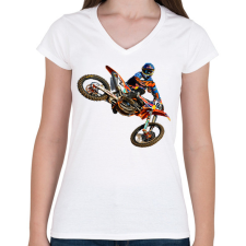 PRINTFASHION KTM - Női V-nyakú póló - Fehér női póló