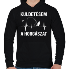 PRINTFASHION Küldetésem a horgászat - Férfi kapucnis pulóver - Fekete férfi pulóver, kardigán
