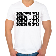 PRINTFASHION Kung fu - Férfi V-nyakú póló - Fehér férfi póló