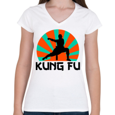PRINTFASHION KUNG FU - Női V-nyakú póló - Fehér női póló