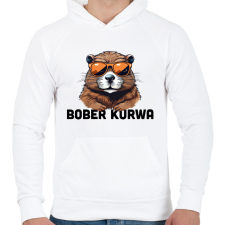 PRINTFASHION Kurwa Bober - Férfi kapucnis pulóver - Fehér férfi pulóver, kardigán