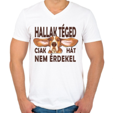 PRINTFASHION Kutya - Bassed Hund - Hallak téged - Férfi V-nyakú póló - Fehér férfi póló