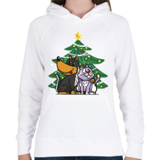 PRINTFASHION Kutya és macska karácsony - Női kapucnis pulóver - Fehér női pulóver, kardigán