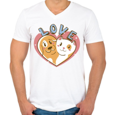 PRINTFASHION Kutya és macska szeretet - Férfi V-nyakú póló - Fehér