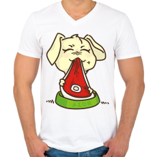 PRINTFASHION Kutya eszik - Férfi V-nyakú póló - Fehér