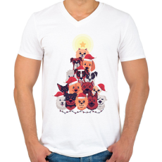 PRINTFASHION Kutya karácsonyfa - Férfi V-nyakú póló - Fehér