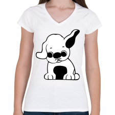 PRINTFASHION Kutya - Női V-nyakú póló - Fehér női póló