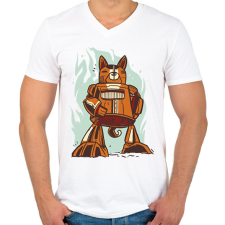 PRINTFASHION Kutya robot - Férfi V-nyakú póló - Fehér férfi póló