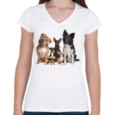 PRINTFASHION Kutyák - Női V-nyakú póló - Fehér