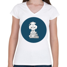 PRINTFASHION Kutyás diplomás minta - Női V-nyakú póló - Fehér női póló