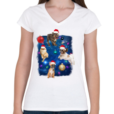 PRINTFASHION Kutyás karácsony - Női V-nyakú póló - Fehér