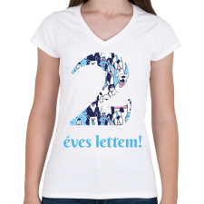 PRINTFASHION Kutyás minta - Számmal - Női V-nyakú póló - Fehér női póló