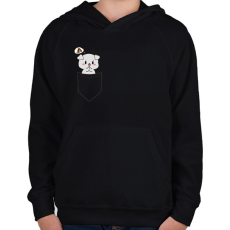 PRINTFASHION Kutyus zsebben páros minta - pizza - Gyerek kapucnis pulóver - Fekete
