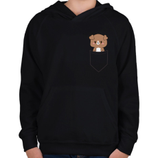 PRINTFASHION Kutyus zsebben páros minta - pizza - Gyerek kapucnis pulóver - Fekete