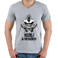 PRINTFASHION Küzdj a végsőkig - Férfi V-nyakú póló - Sport szürke férfi póló