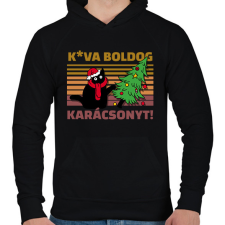 PRINTFASHION Kva boldog karácsonyt cica - Férfi kapucnis pulóver - Fekete férfi pulóver, kardigán
