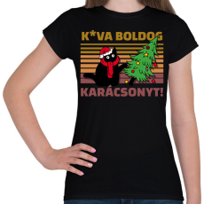 PRINTFASHION Kva boldog karácsonyt cica - Női póló - Fekete