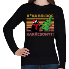 PRINTFASHION Kva boldog karácsonyt cica - Női pulóver - Fekete