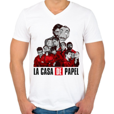 PRINTFASHION La casa de papel art - Férfi V-nyakú póló - Fehér
