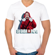 PRINTFASHION La casa de papel art  - Férfi V-nyakú póló - Fehér férfi póló