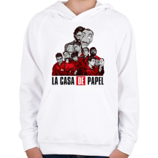 PRINTFASHION La casa de papel art - Gyerek kapucnis pulóver - Fehér gyerek pulóver, kardigán