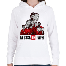 PRINTFASHION La casa de papel art - Női kapucnis pulóver - Fehér női pulóver, kardigán