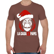 PRINTFASHION La Casa De Papel Christmas fehér - Férfi póló - Mogyoróbarna férfi póló