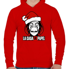 PRINTFASHION La Casa De Papel Christmas - Férfi kapucnis pulóver - Piros férfi pulóver, kardigán