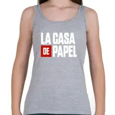 PRINTFASHION La casa de papel fehér felirat - Női atléta - Sport szürke női trikó
