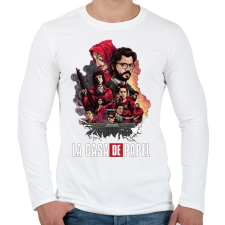 PRINTFASHION La Casa de Papel  - Férfi hosszú ujjú póló - Fehér férfi póló