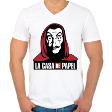 PRINTFASHION La casa de papel - Férfi V-nyakú póló - Fehér férfi póló