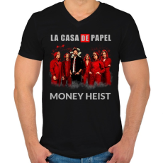 PRINTFASHION LA CASA DE PAPEL - Férfi V-nyakú póló - Fekete