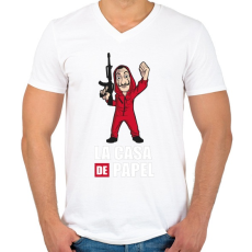 PRINTFASHION La casa de papel N2 - Férfi V-nyakú póló - Fehér