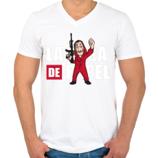 PRINTFASHION La casa de papel N3 - Férfi V-nyakú póló - Fehér