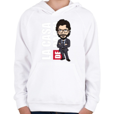 PRINTFASHION La casa de papel N4 - Gyerek kapucnis pulóver - Fehér gyerek pulóver, kardigán