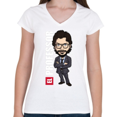 PRINTFASHION La casa de papel N5 - Női V-nyakú póló - Fehér