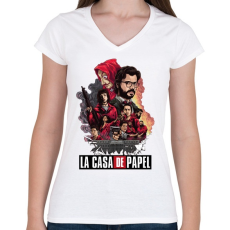 PRINTFASHION La Casa de Papel  - Női V-nyakú póló - Fehér