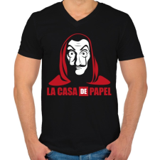 PRINTFASHION La casa de papel RL - Férfi V-nyakú póló - Fekete férfi póló