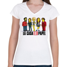 PRINTFASHION La casa de papel - simps. edition - Női V-nyakú póló - Fehér női póló