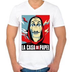 PRINTFASHION La Casa de papel - színes - Férfi V-nyakú póló - Fehér