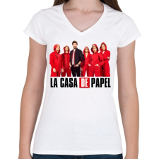 PRINTFASHION La casa de papel team - Női V-nyakú póló - Fehér női póló