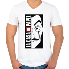 PRINTFASHION La casa de papel - világos alaphoz - Férfi V-nyakú póló - Fehér férfi póló