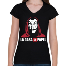 PRINTFASHION La casa de papel WL - Női V-nyakú póló - Fekete női póló