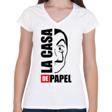 PRINTFASHION La case de papel - Női V-nyakú póló - Fehér női póló