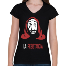 PRINTFASHION La Resistancia - Női V-nyakú póló - Fekete női póló