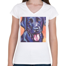 PRINTFASHION Labrador festmény - Női V-nyakú póló - Fehér