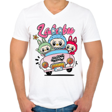PRINTFASHION labubu-at-car-seeklogo - Férfi V-nyakú póló - Fehér férfi póló