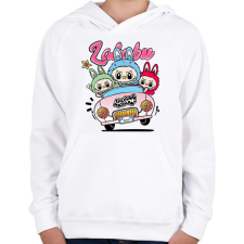 PRINTFASHION labubu-at-car-seeklogo - Gyerek kapucnis pulóver - Fehér gyerek pulóver, kardigán