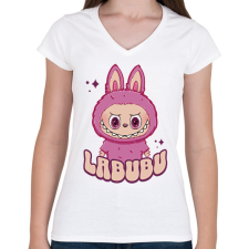 PRINTFASHION Labubu - Női V-nyakú póló - Fehér női póló